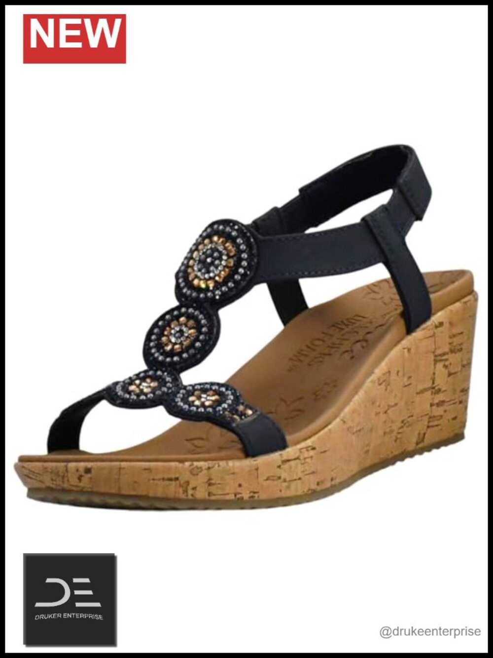 Skechers Women's Beverlee Date Glam Rhinestone Wedge Sandals Slingback